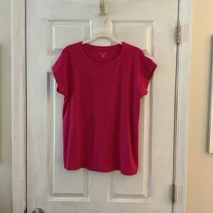 Eileen Fisher Fuchsia Round Neck Cap Raglan Sleeve Slub Cotton Top EUC XS